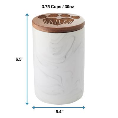 Show full view: Frisco Ceramic Marble Print Personalized Treat Jar with Wood Lid, 3.75 Cups, 30oz slide 2 of 7