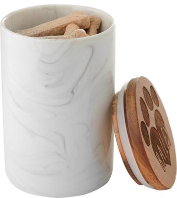 Show full view: Frisco Ceramic Marble Print Personalized Treat Jar with Wood Lid, 3.75 Cups, 30oz slide 5 of 7