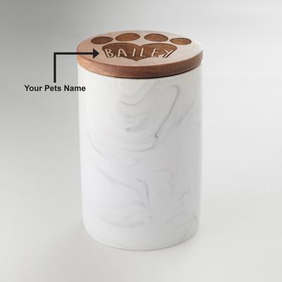 Show full view: Frisco Ceramic Marble Print Personalized Treat Jar with Wood Lid, 3.75 Cups, 30oz slide 6 of 7