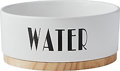 Frisco Ceramic Water Dog & Cat Bowl with Wood Base, Medium: 4 cup