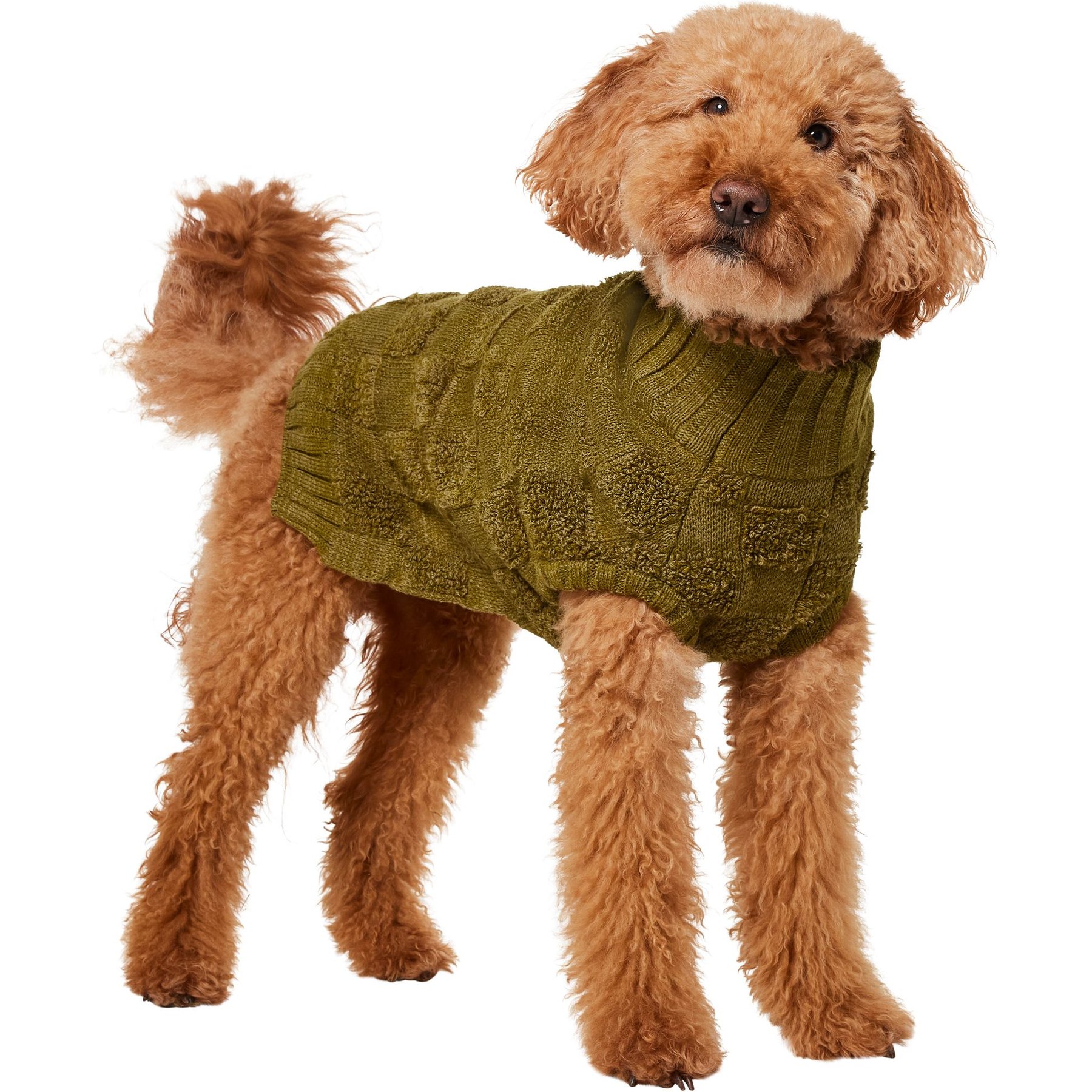 Frisco Checkered Mock Neck Dog & Cat Sweater, Green, Large