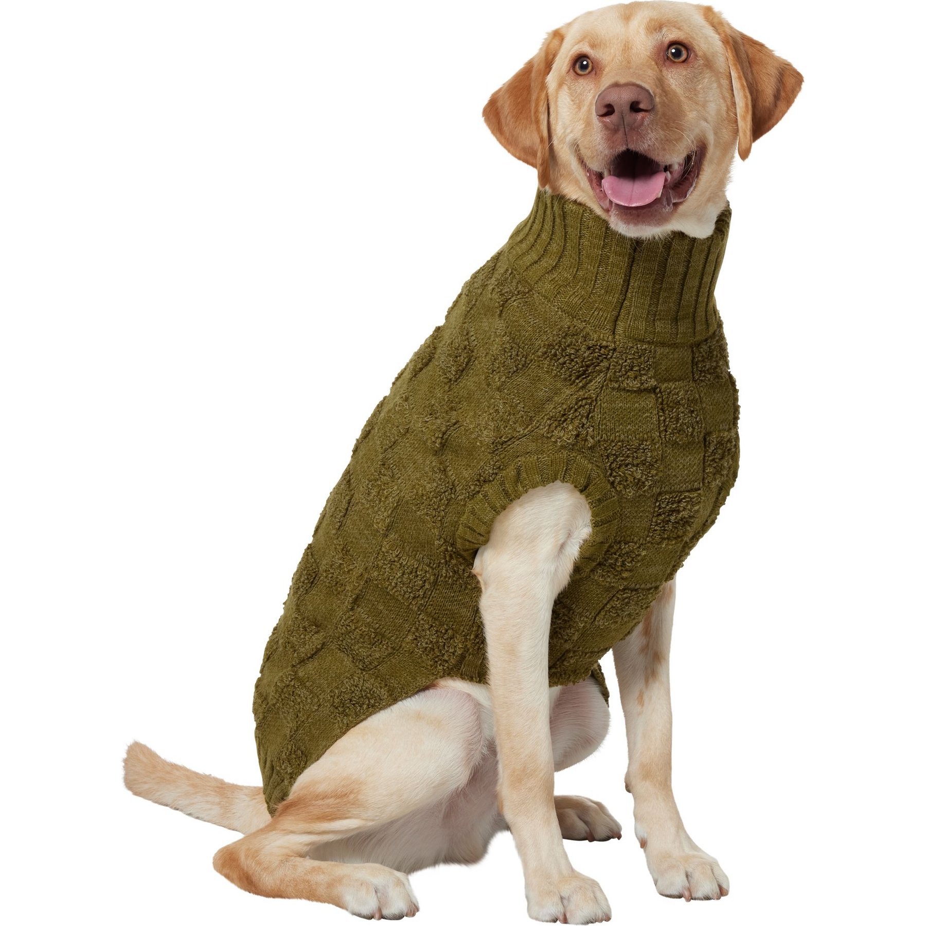 Frisco Checkered Mock Neck Dog & Cat Sweater, Green, X-Large