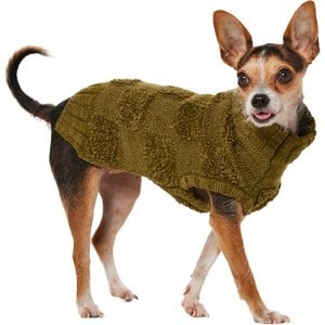 Frisco Checkered Mock Neck Dog & Cat Sweater, Green, X-Small