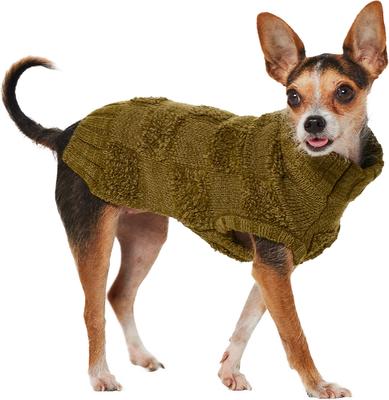 Show full view: Frisco Checkered Mock Neck Dog & Cat Sweater, Green, X-Small slide 2 of 11