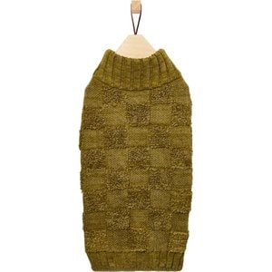 Frisco Checkered Mock Neck Dog & Cat Sweater, Green, X-Small
