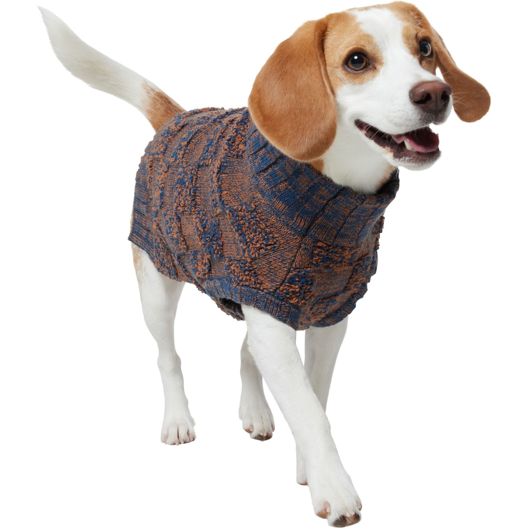 Frisco Checkered Mock Neck Dog & Cat Sweater, Navy, Medium