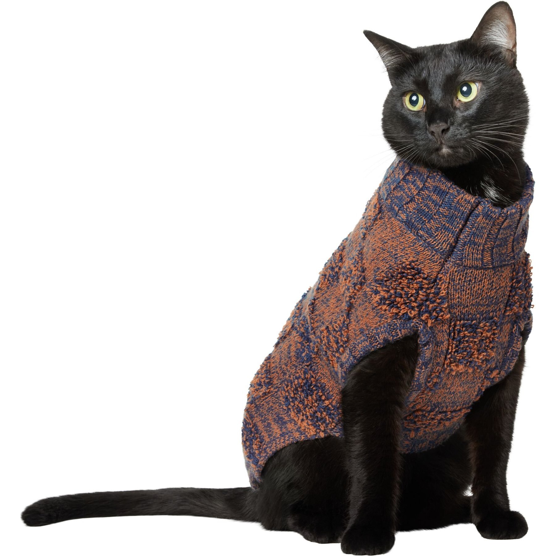 Frisco Checkered Mock Neck Dog & Cat Sweater, Navy, Small