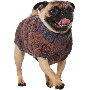 Frisco Checkered Mock Neck Dog & Cat Sweater, Navy, Small