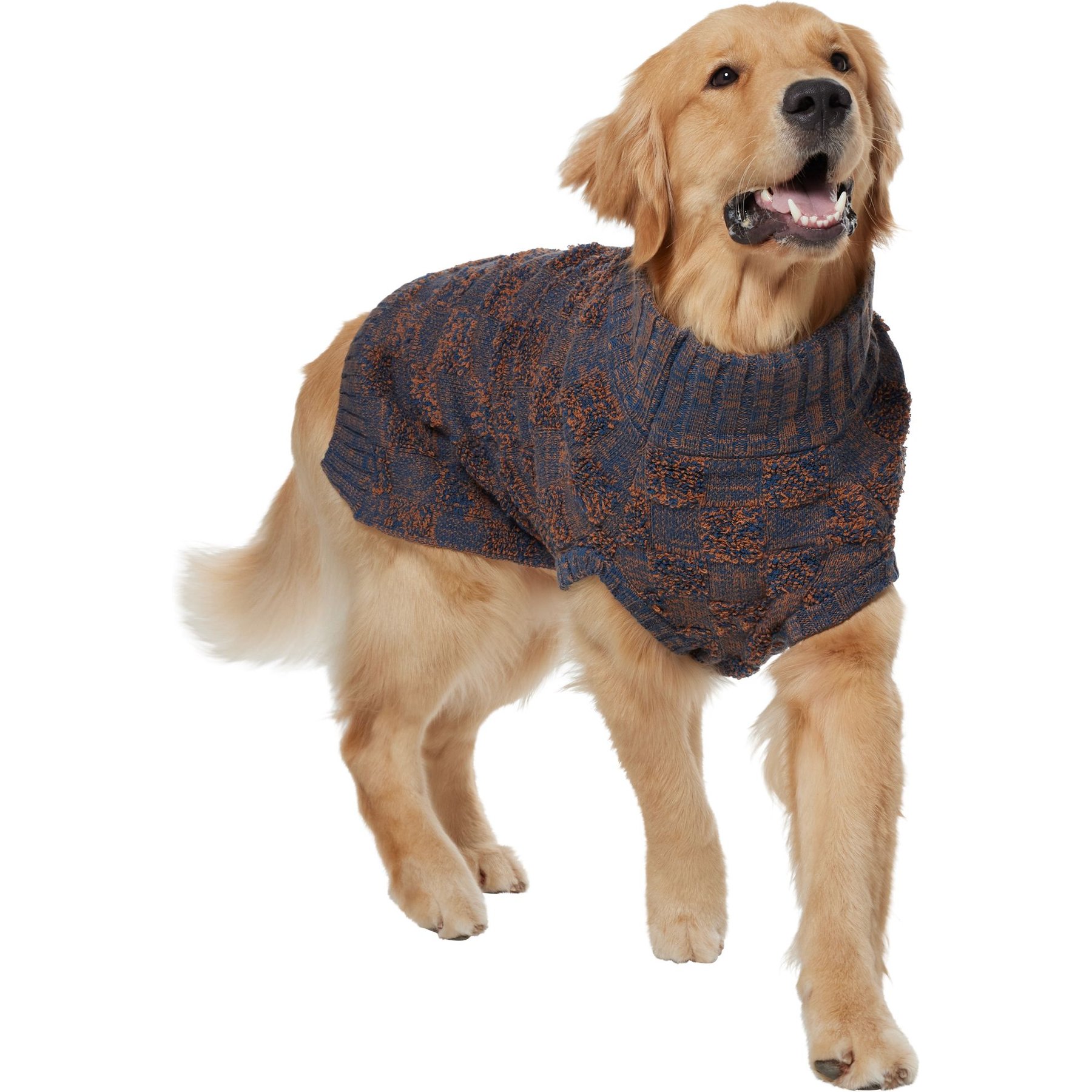 Frisco Checkered Mock Neck Dog & Cat Sweater, Navy, XX-Large