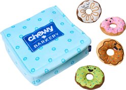 Frisco Chewy Barkery Donut Box Interactive Plush Squeaky Dog Toy, Small/Medium