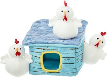 Frisco Chicken Coop Hide & Seek Puzzle Plush Squeaky Dog Toy, Small/Medium