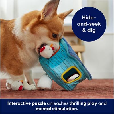 Show full view: Frisco Chicken Coop Hide & Seek Puzzle Plush Squeaky Dog Toy, Small/Medium slide 5 of 7