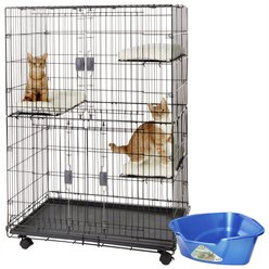 Frisco Collapsible Wire Cage Playpen + Van Ness High Side Corner Cat Litter Pan