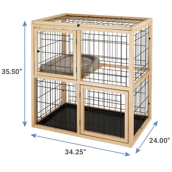 Frisco Collapsible Wood & Wire Cat Cage Playpen - 2 Level
