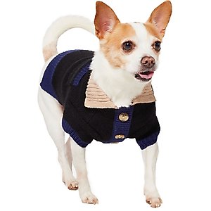 Frisco Collared Dog & Cat Sweater Cardigan, Black, X-Small