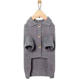 Frisco Collared Dog & Cat Sweater Cardigan, Gray, Medium