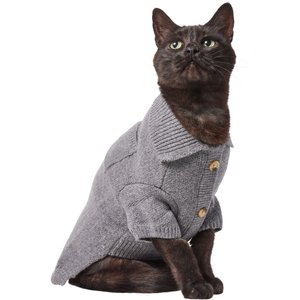 Frisco Collared Dog & Cat Sweater Cardigan, Gray, Medium