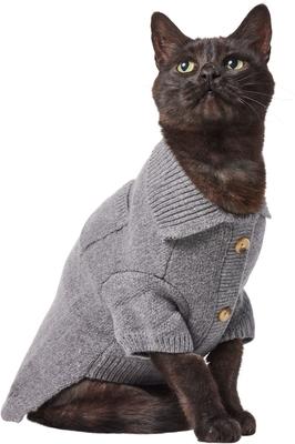 Show full view: Frisco Collared Dog & Cat Sweater Cardigan, Gray, Medium slide 2 of 12