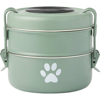 Frisco Frisco Complete Travel Stainless Steel Dog & Cat Feeder Bowl, Artichoke Green, Large