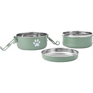Frisco Complete Travel Stainless Steel Dog & Cat Feeder Bowl, Artichoke Green, Large
