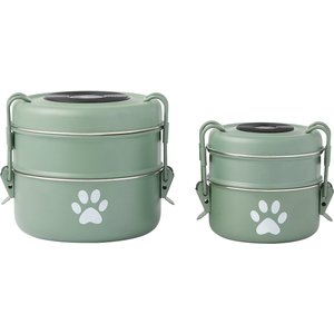 Frisco Complete Travel Stainless Steel Dog & Cat Feeder Bowl, Artichoke Green, Large