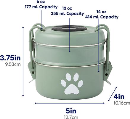 Show full view: Frisco Complete Travel Stainless Steel Dog & Cat Feeder Bowl, Artichoke Green, Small slide 2 of 9