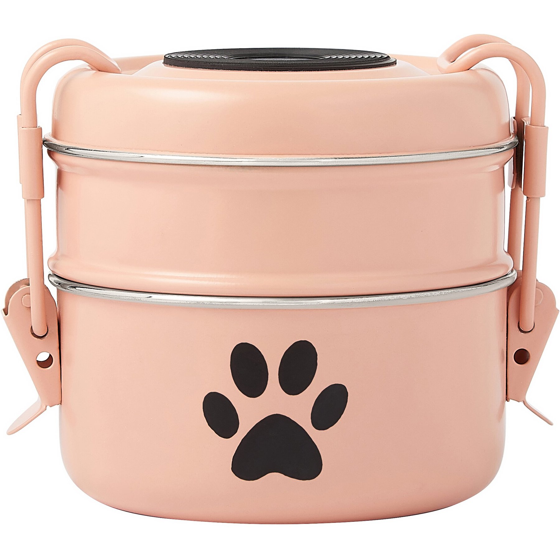 Frisco Complete Travel Stainless Steel Dog & Cat Feeder Bowl, Peach, Small