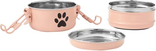 Show full view: Frisco Complete Travel Stainless Steel Dog & Cat Feeder Bowl, Peach, Small slide 6 of 10