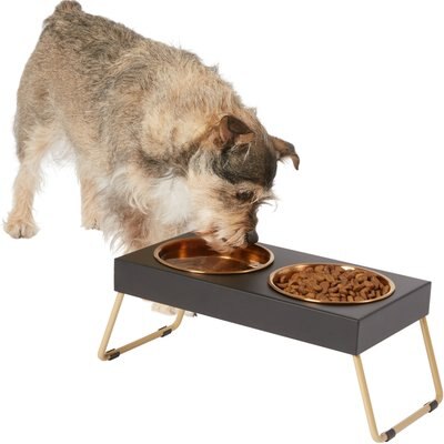 Frisco Frisco Copper Stainless Steel Elevated Foldable Double Dog & Cat Bowls, Small: 1.5 cup
