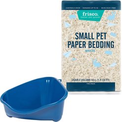 Frisco Corner Litter Box, Navy, X-Small + Small Animal Bedding, White