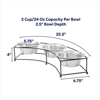 Show full view: Frisco Curved Triple Feeder Stainless Steel Dog & Cat Bowl, Medium: 3 cup slide 2 of 9