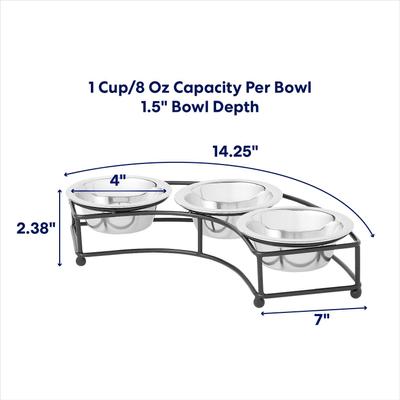 Show full view: Frisco Curved Triple Feeder Stainless Steel Dog & Cat Bowl, Small: 1 cup slide 2 of 10
