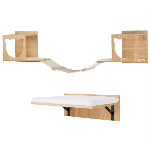 Frisco Acrylic Bowl Wall Mounted Cat Wall Shelf & Frisco Cat Silhouette with Bridge Wall Mounted Cat Wall Shelves