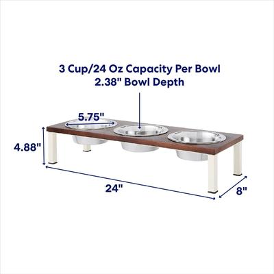 Show full view: Frisco Dark Wooden Triple Elevated Stainless Steel Dog & Cat Bowl, Dark Wooden, Medium: 3 cup slide 2 of 8