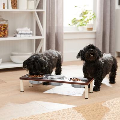Show full view: Frisco Dark Wooden Triple Elevated Stainless Steel Dog & Cat Bowl, Dark Wooden, Medium: 3 cup slide 3 of 8