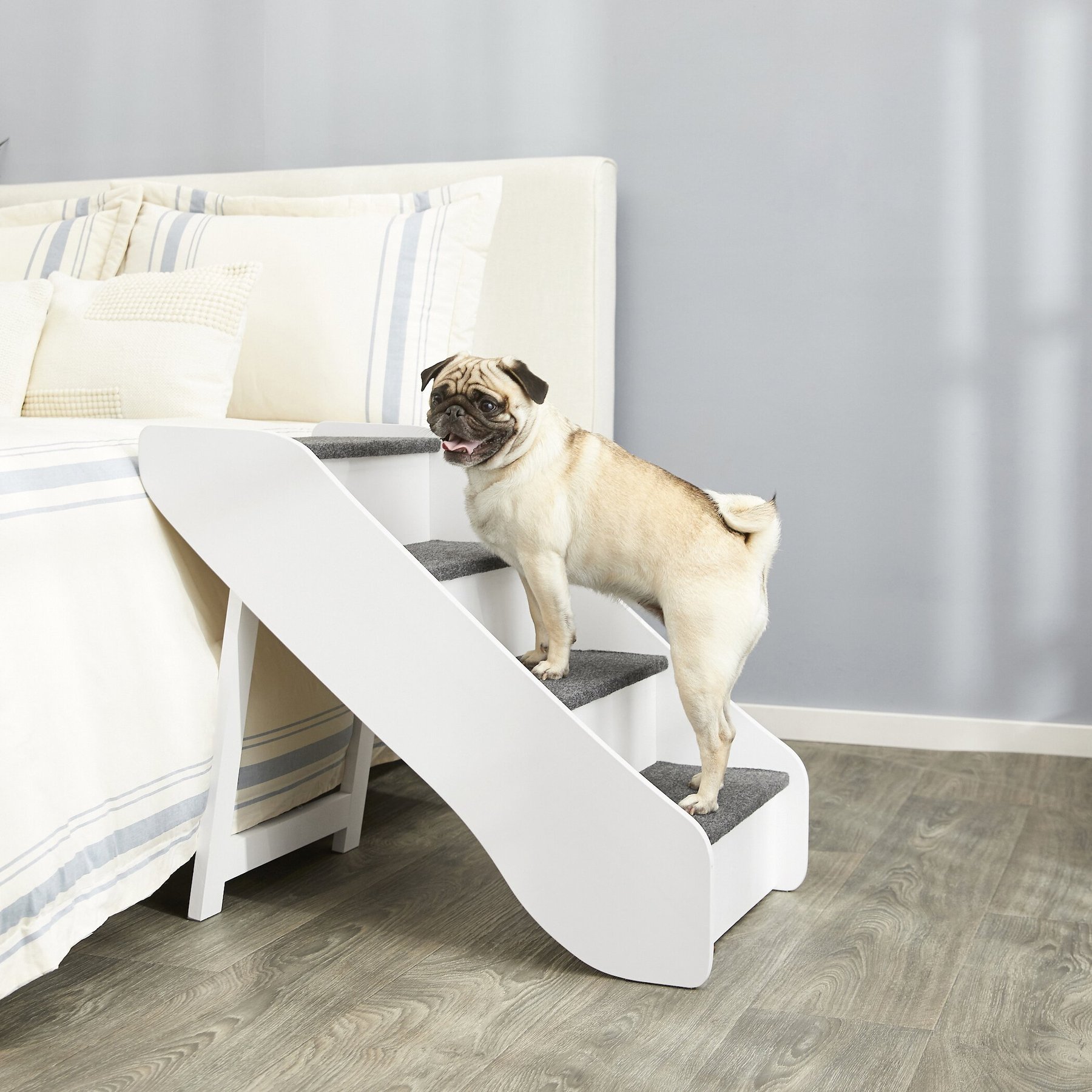 FRISCO Deluxe Foldable Wooden Carpeted Cat Dog Stairs, White, X