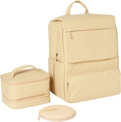 Frisco Dog & Cat Backpack Travel Bag with Double Bowl and Food Storage, Beige