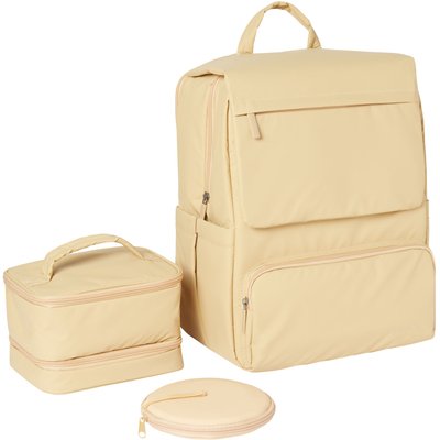 Frisco Frisco Dog & Cat Backpack Travel Bag with Double Bowl and Food Storage, Beige