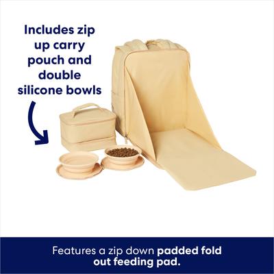 Show full view: Frisco Dog & Cat Backpack Travel Bag with Double Bowl and Food Storage, Beige slide 3 of 11