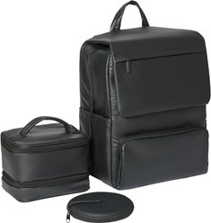 Frisco Dog & Cat Backpack Travel Bag with Double Bowl and Food Storage, Black