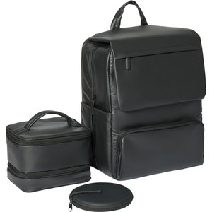 Frisco Dog & Cat Backpack Travel Bag with Double Bowl and Food Storage, Black