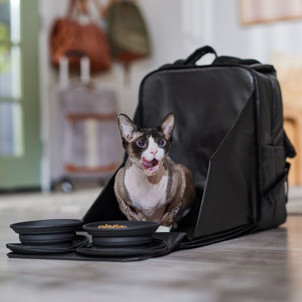 Show full view: Frisco Dog & Cat Backpack Travel Bag with Double Bowl and Food Storage, Black slide 8 of 11