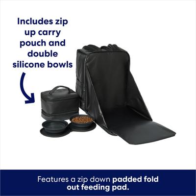 Show full view: Frisco Dog & Cat Backpack Travel Bag with Double Bowl and Food Storage, Black slide 3 of 11