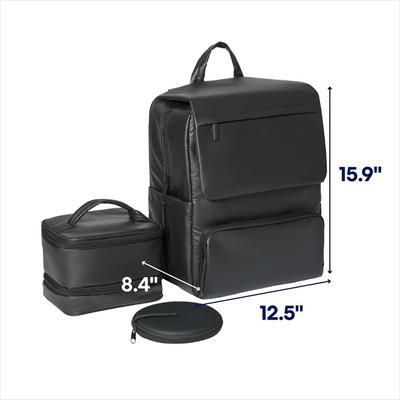 Show full view: Frisco Dog & Cat Backpack Travel Bag with Double Bowl and Food Storage, Black slide 2 of 11