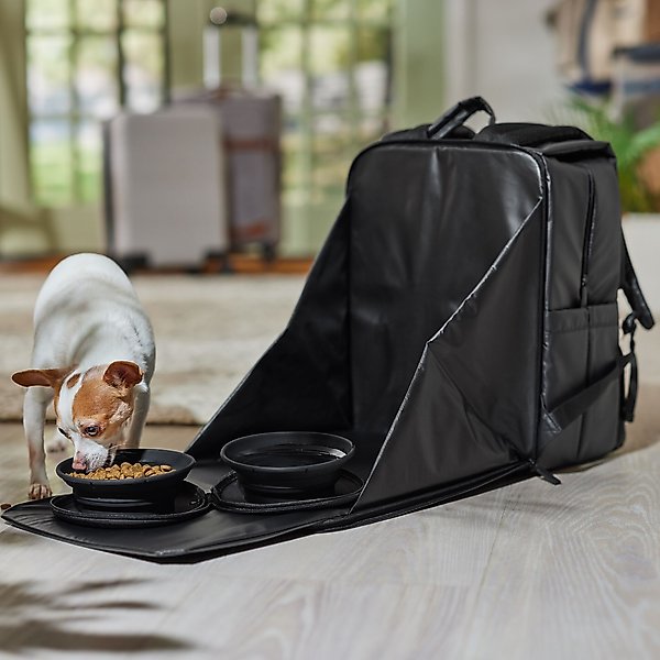 Show full view: Frisco Dog & Cat Backpack Travel Bag with Double Bowl and Food Storage, Black slide 7 of 11