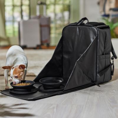 Show full view: Frisco Dog & Cat Backpack Travel Bag with Double Bowl and Food Storage, Black slide 7 of 11