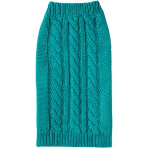 Frisco Dog & Cat Cable Knitted Sweater, Teal, Large