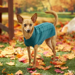Frisco Dog & Cat Cable Knitted Sweater, Teal, Large