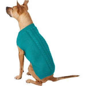 Frisco Dog & Cat Cable Knitted Sweater, Teal, X-Large