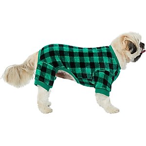 Frisco Dog & Cat Cozy Plush Fleece PJs, Green Plaid, Medium